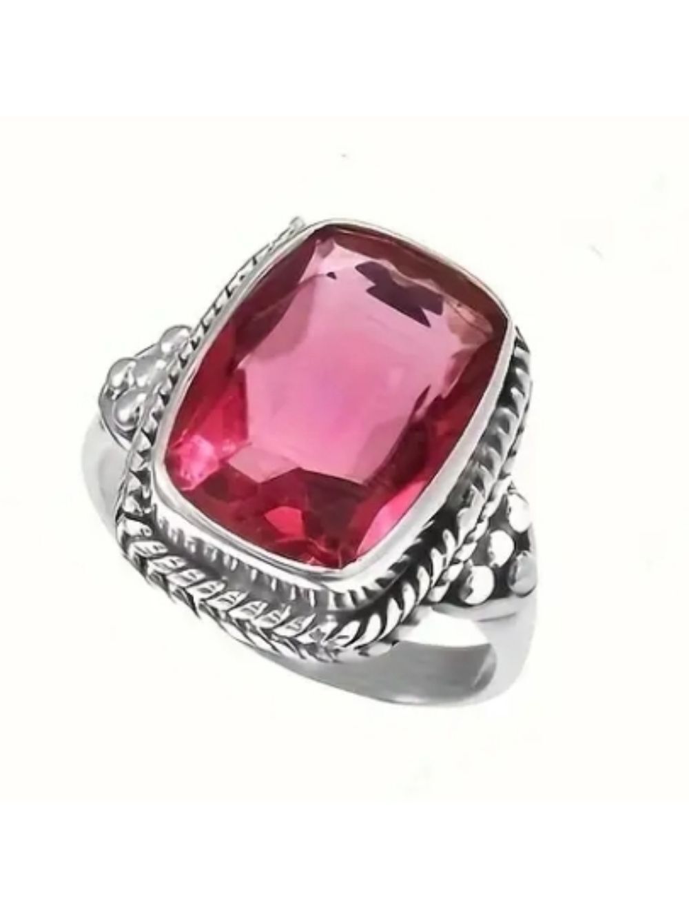 Silvertone and Red Gemstone Ring